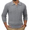 Мужские вязаные топы с лацканами, длинным рукавом, однотонные свитера, узор «косы», зимние, толстые, теплые пуловеры