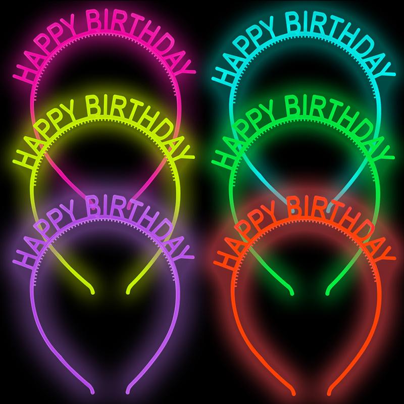 1 шт., новая флуоресцентная повязка для волос, светящаяся в темноте, повязка на голову с надписью «С Днем Рождения», светящаяся повязка на голову