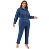Womens Plus Size Denim Jumpsuit Long Sleeve Collarless Straight Leg Overalls 2025 Soft Sweet Style XL To 5XL