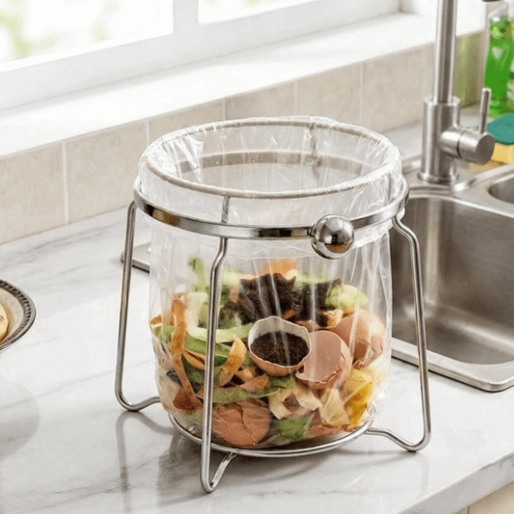 Durable Stainless Steel Trash Bag Holder Wide Opening Anti-slip Garbage Bag Stand Rust-proof Trash Bag Support Kitchen Use