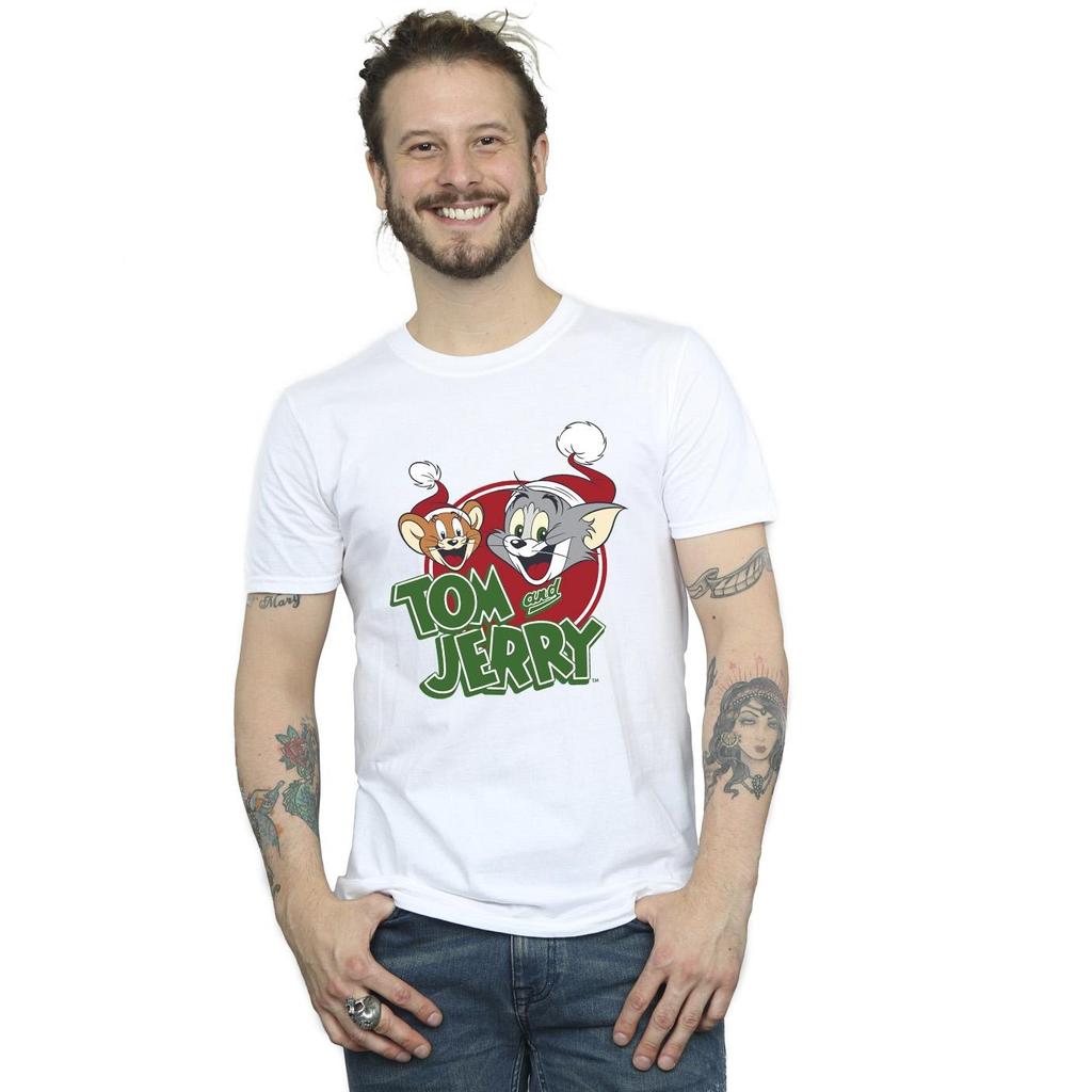 Tom And Jerry Mens Christmas Hat Logo T-Shirt