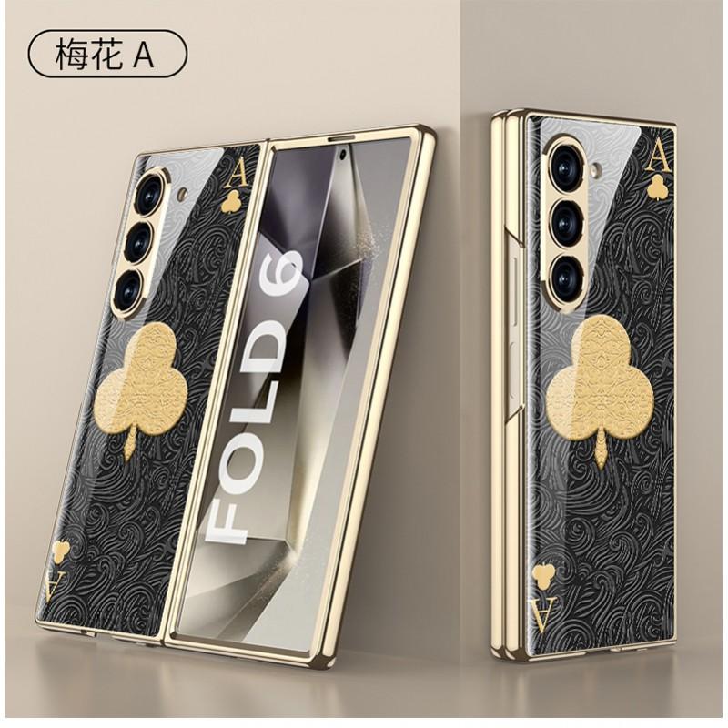 Galaxy Z Fold6 Case Electroplated Glass Back Hard Shell Protective Cover Women Anti-Drop Foldable Phone