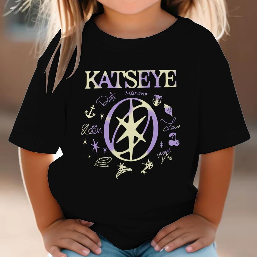KATSEYE Футболка с принтом для детей Дизайн Katseye Мальчики Девочки Хлопковый Топ Повседневная с коротким рукавом с круглым вырезом Удобная футболка для детей