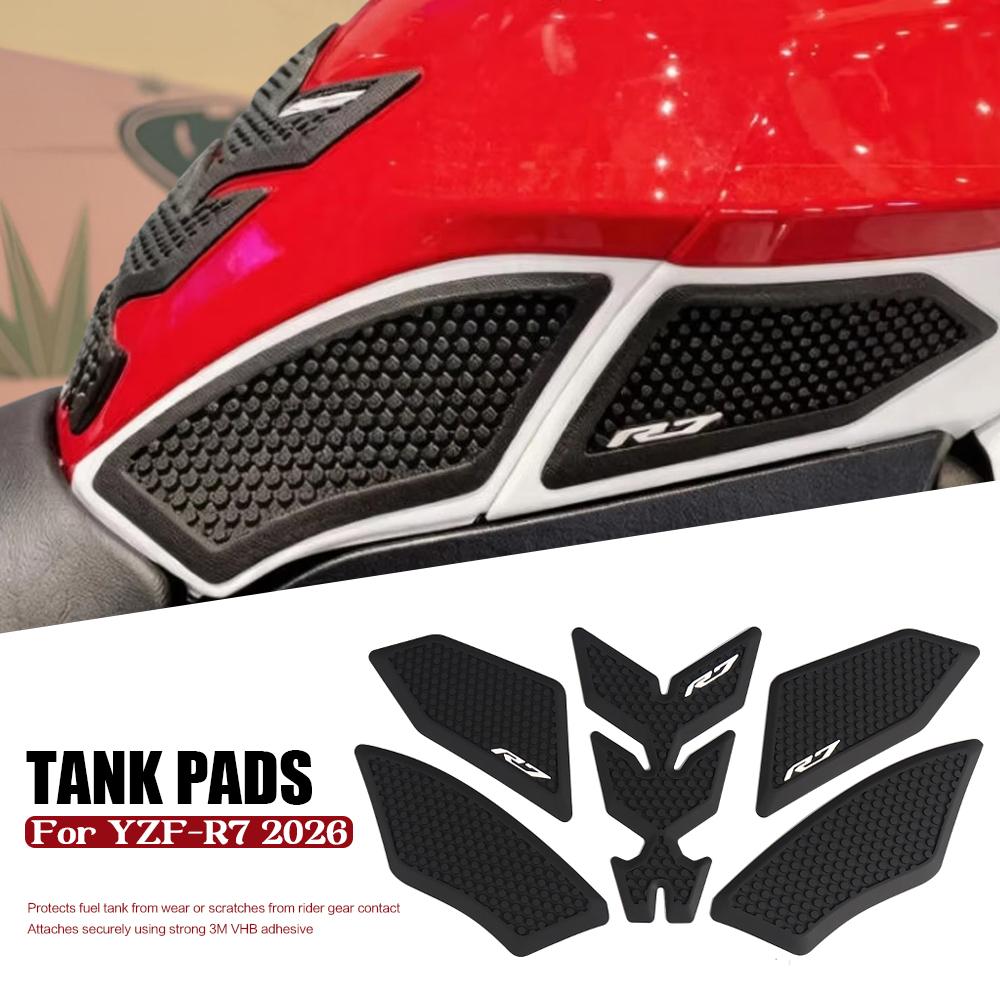 Накладки на бак мотоцикла для YAMAHA YZF R7 YZFR7 YZF-R7 2026 Новые наклейки на топливный бак Защита коленей Нескользящая накладка Комплект накладок на бак