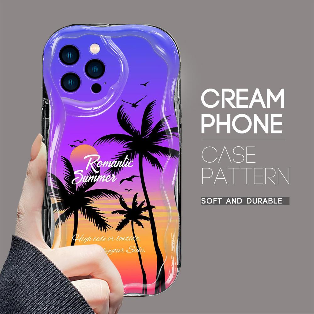 Для iPhone 16 15 14 13 12 Pro Max Samsung S24 Ultra S23 S22 Plus Redmi Note 13 Pro Beach Coconut Trees Cream Texture Мягкий силиконовый чехол для телефона