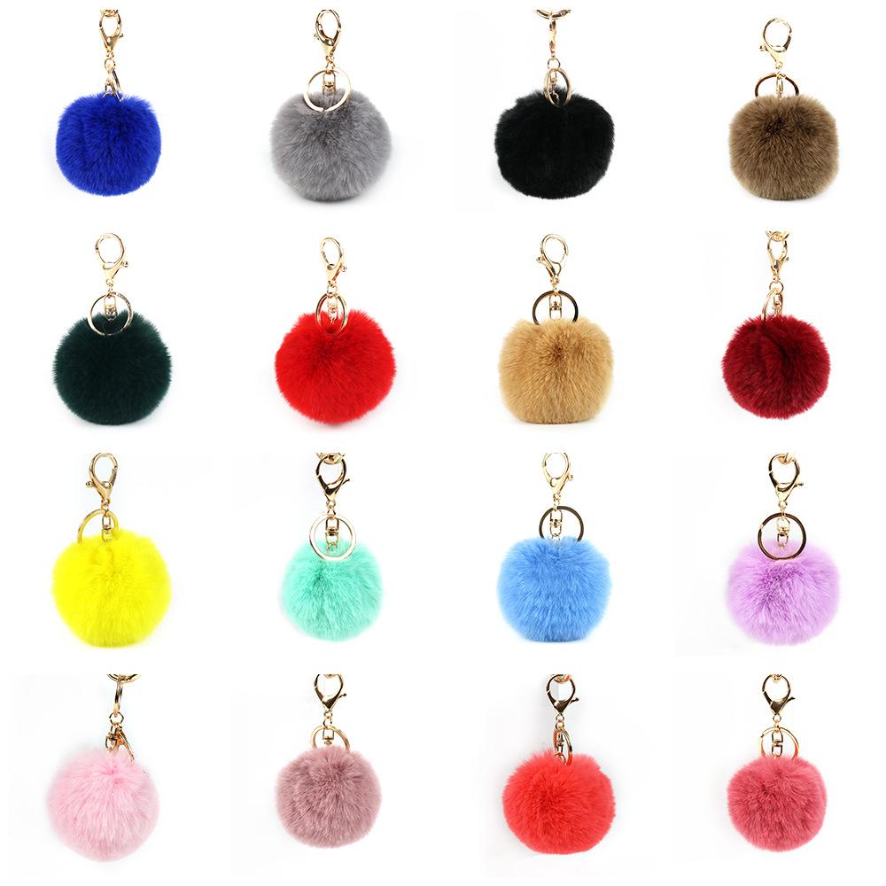 ASLSAW 8CM Faux Leather Artifici Fur PomPom KeyChain Rabbit Hair Bulb Bag Pom Pom Ball Key Chain Pendant Porte Clef for Women