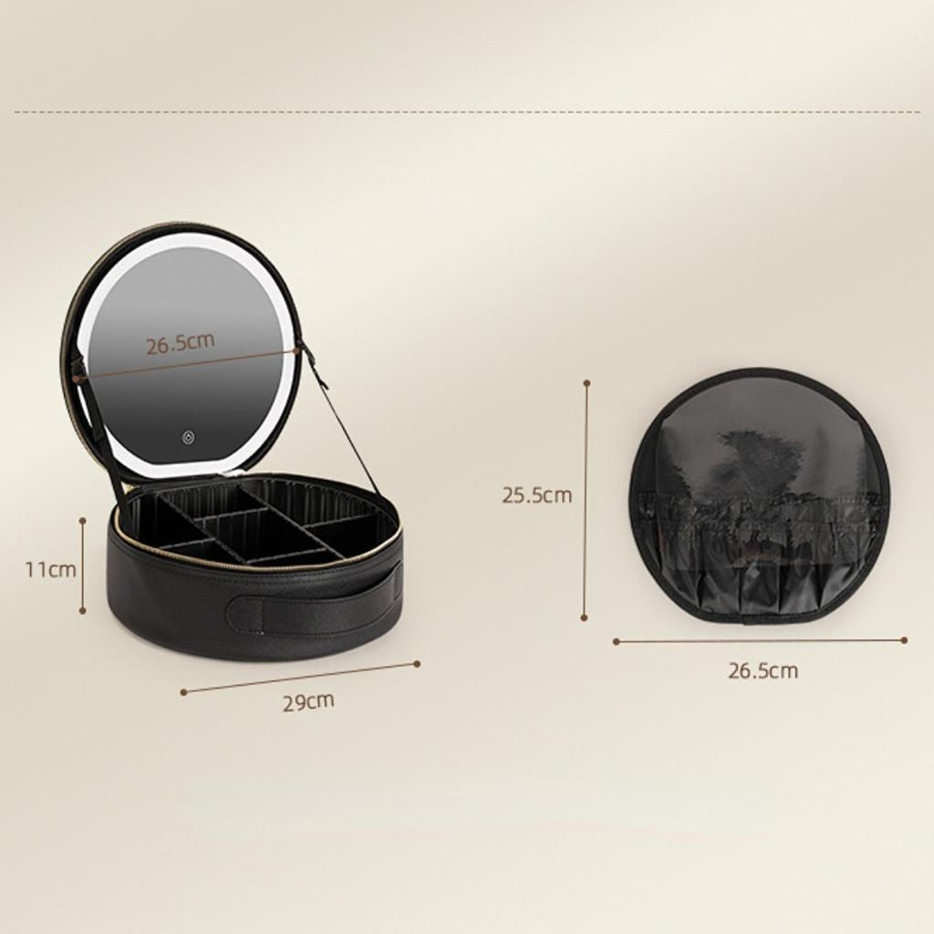 Круглая косметичка с зеркалом и светодиодной подсветкой, большая вместительная ручная переносная портативная сумка для хранения косметики