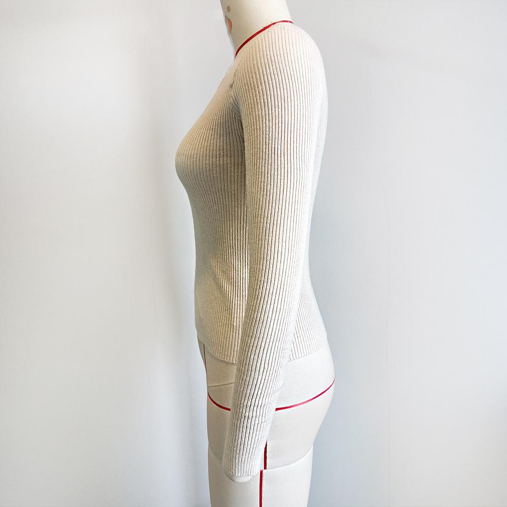 Весенне-осенний женский трикотаж с V-образным вырезом и длинным рукавом