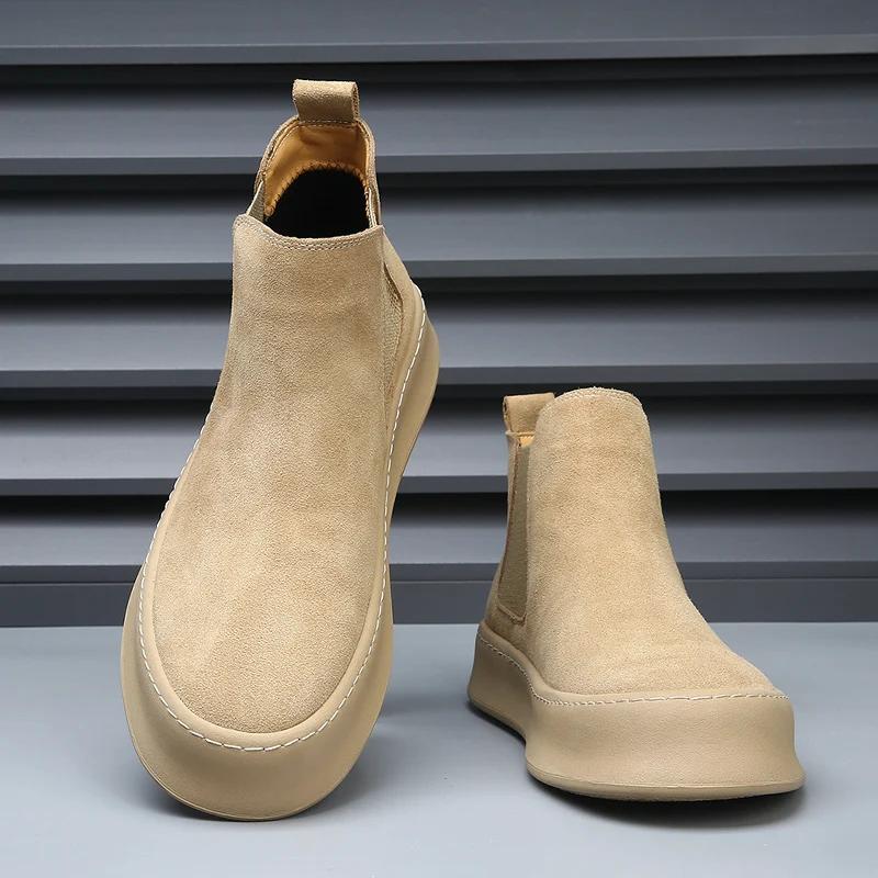 Роскошные слипоны, безопасная удобная обувь, мужская, для улицы, челси, кожаные, для ходьбы, мужские, осенние, новые мужские ботинки