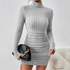 Осеннее облегающее сексуальное короткое платье-свитер с высоким воротом, женское модное зимнее женское трикотажное платье с длинным рукавом, элегантное повседневное платье с высокой талией 25977