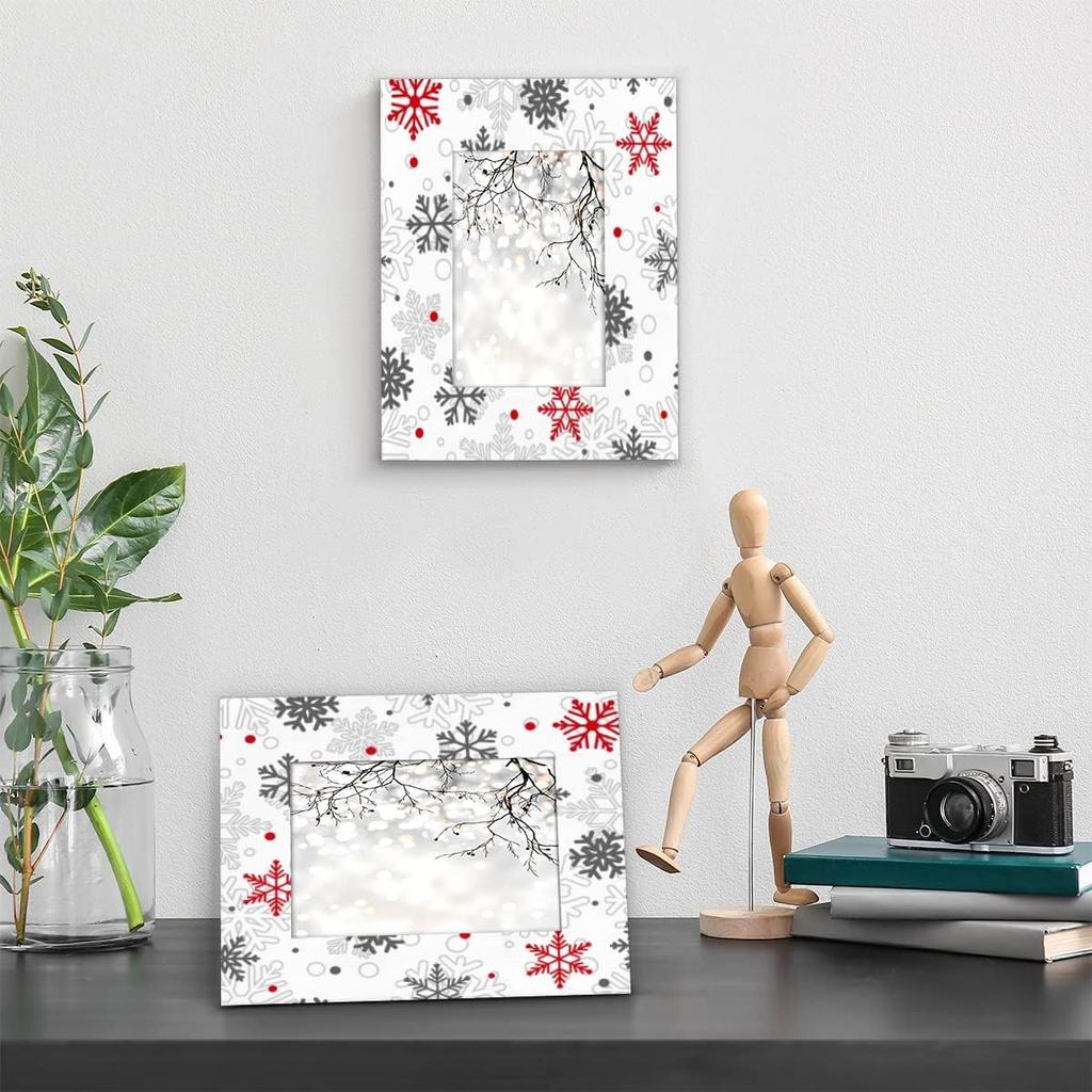 5x7 Picture Frame White Winter Christmas Snowflake Photo Frame for Wall and Tabletop Display Wooden Photo Picture Frame Home Decor
