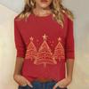 Женский топ с круглым вырезом и рукавом 3/4 с рождественским принтом