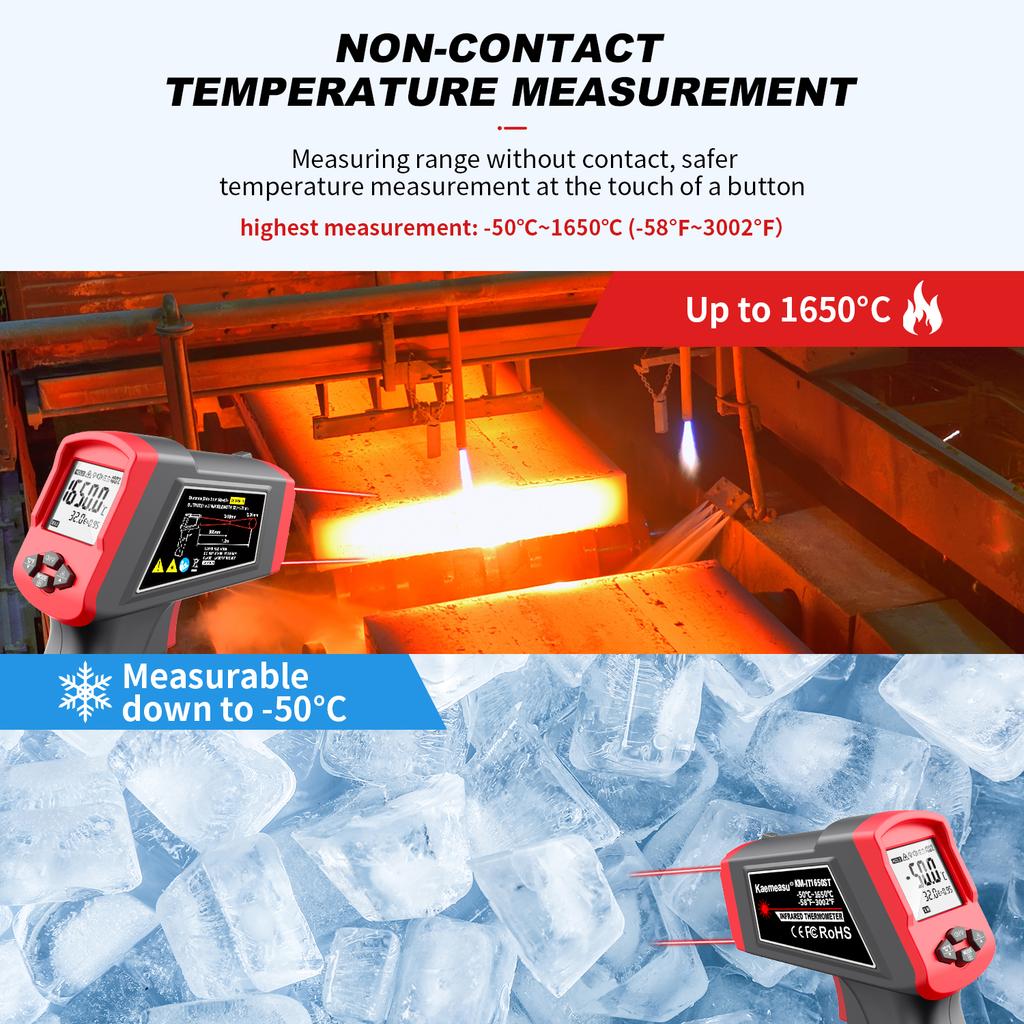 Новый улучшенный цифровой инфракрасный термометр -50~600/800/1200/1400/1650 градусов Двойной лазер Бесконтактный термометр Пистолет-термометр