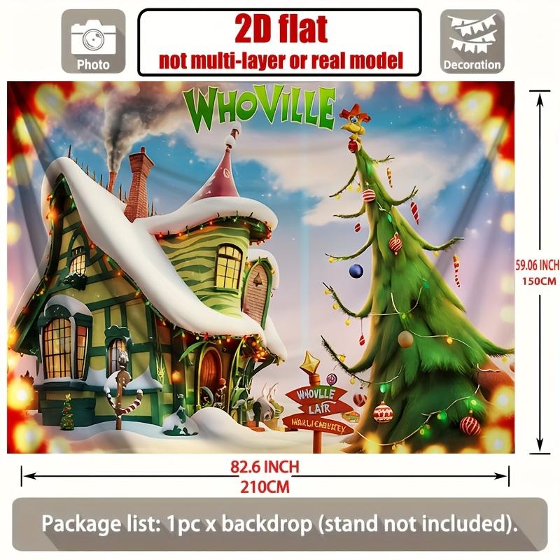 1pc Whoville 2D flat polyester Party Banner - Christmas themed wall decorations with snow houses and Christmas trees
