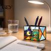 Corgi Relief Storage Container Stained Glass Style Pen Holder, Unique Acrylic Desktop Organizer, 3D Home Office Desk Supplies Embossed Pattern Planter