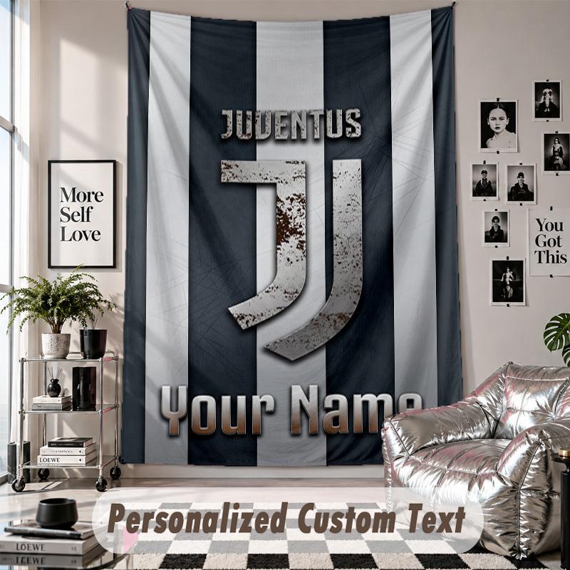 Wall Hanging Tapestry With Custom Name & Text, Juventus FC Decorative Tapestry For Bedroom