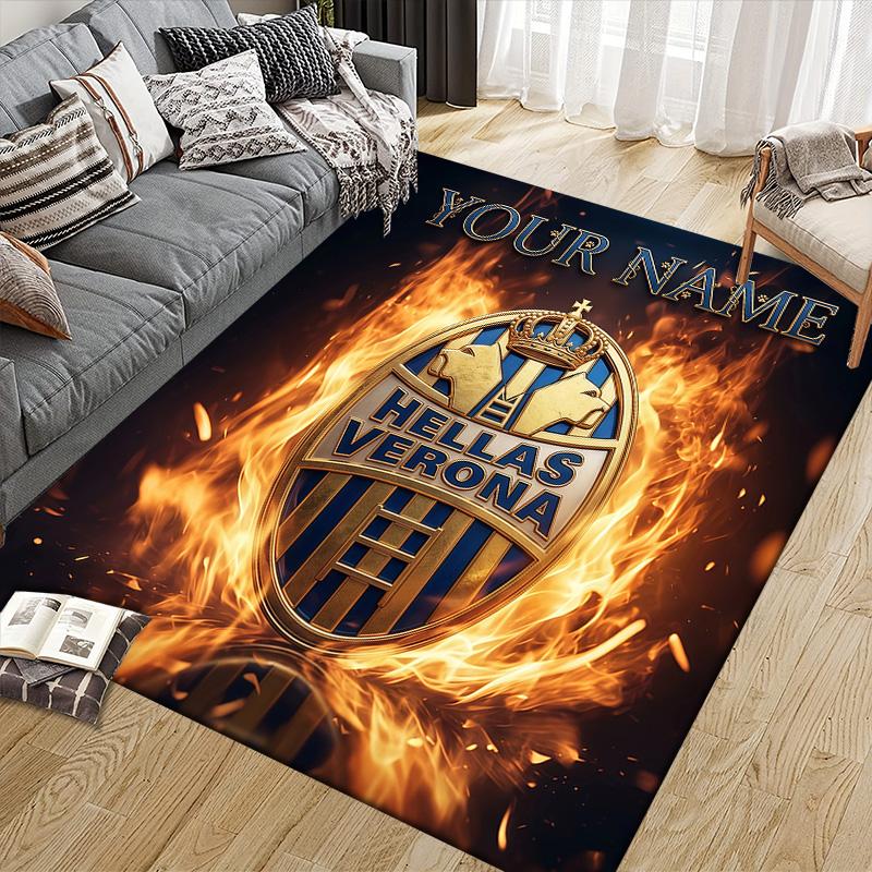 Custom Name Hellas Verona FC Flannel Pattern Square Carpet,Area Rug,Carpet Rug for Living Room Bedroom Sofa Playroom Decor,Non-slip Floor Mat
