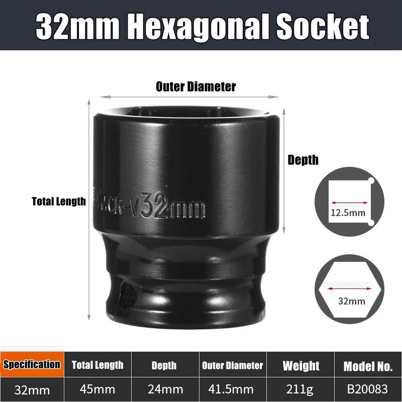 Набор глубоких ударных головок 1/2" Привод Метрический ключ Черная головка Глубокая ударная головка Пневматическая головка Инструменты для снятия шин