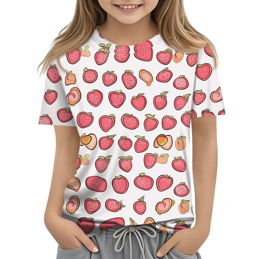 Детская модная повседневная футболка с коротким рукавом и круглым вырезом с растительным принтом