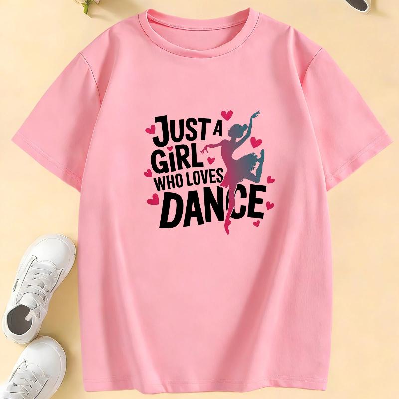 Графические Футболки Just A Girl Who Loves Dance Смешные Детские Футболки Детская Футболка Рубашка для Девочек Рукав Летняя Весенняя Повседневный Топ Футболка