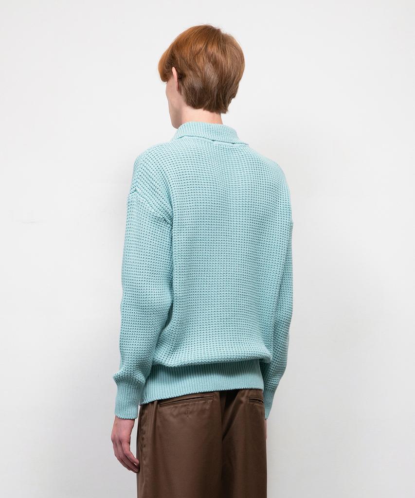KNITTED Soft Cotton Heavy Waffle Half Zip Knit Sky Blue