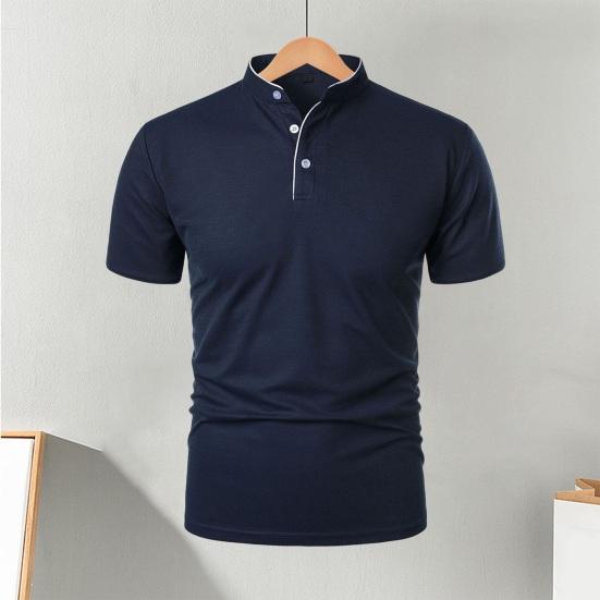 Мужская футболка с коротким рукавом, воротником-стойкой, однотонная, повседневная базовая футболка, стандартного кроя