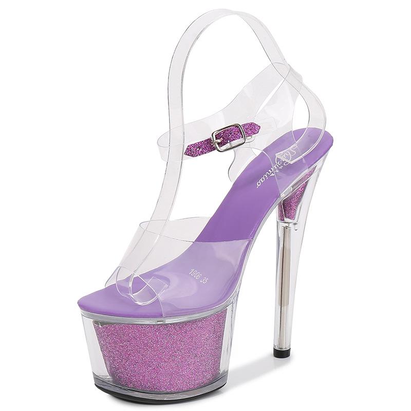 Женские сандалии на очень высоком каблуке для ночного клуба, шлепанцы, босоножки на платформе, прозрачные каблуки для серии 181, каблук 17 см, платформа 7 см, LFD