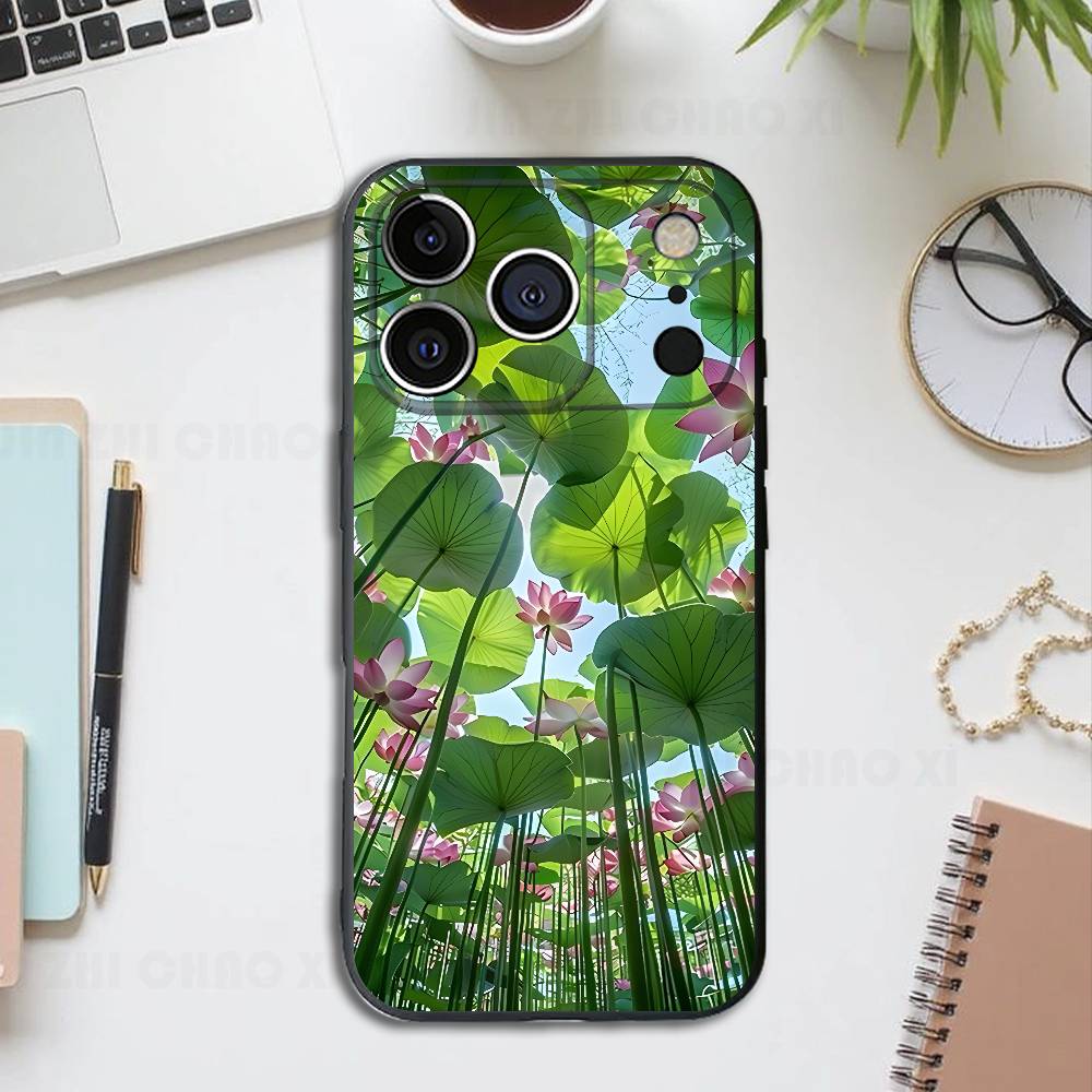 Силиконовый мягкий чехол для телефона с цветком лотоса для iPhone 17 16 15 14 13 12 11 Pro Max Plus X XR SE
