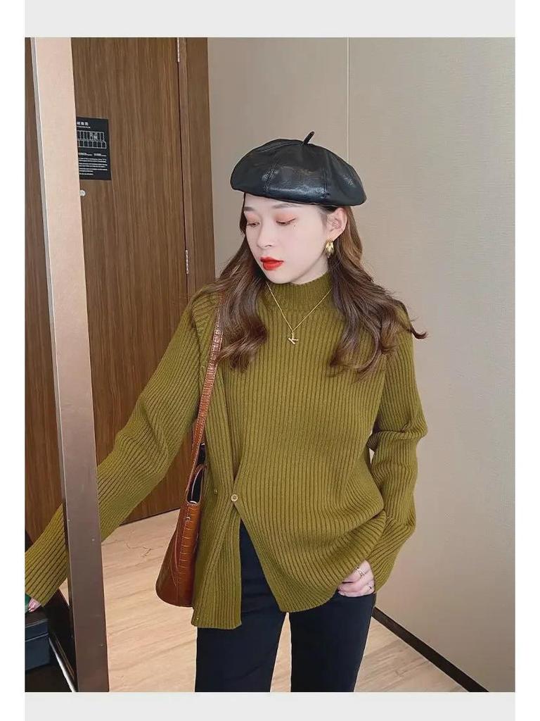 Women's Half Turtleneck Sweater - 2025 Autumn/Winter Fashion, Loose Fit, Versatile, Slimming, Split-Knit Design