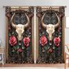 2pcs Retro Style Bull Head Bone Printed Curtain for Home Decor - Rod Pocket Window Treatment for Bedroom, Office, Kitchen