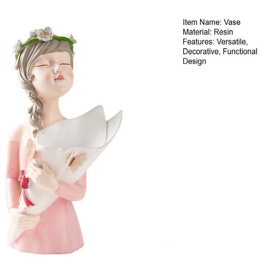 Ваза из смолы, фигурка девушки, держатель для цветов, настольный вазон, современная шикарная декоративная статуэтка, украшения для стола