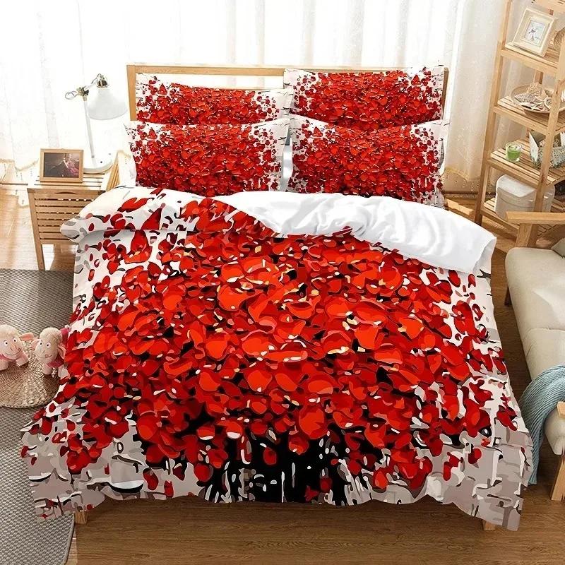 Comforter Red Rose Bedding Set Quilt Pillow Case 3D Hd Double Full King Queen Twin Single Polyester Comforter