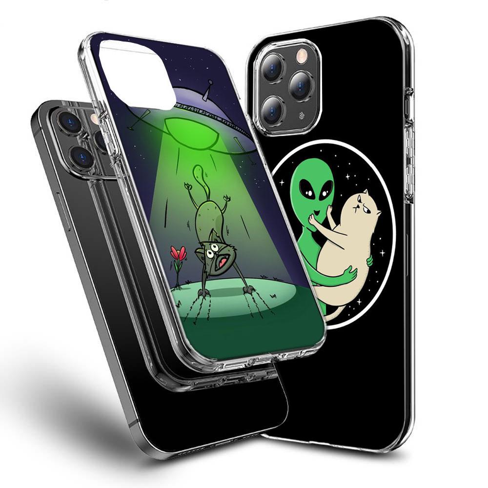 Чехол для телефона НЛО Инопланетный Кот вселенная Для iPhone 16 15+ Pro Max 17 Air Capa 14 Plus 16E 13 Pro 12 Mini 11 Cover
