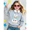 Kids Crewneck Sweatshirt, Cartoon Bunny With Bow Graphic Print