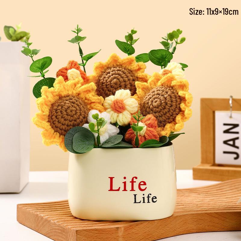 Handmade Sunflower Desk Decoration - Woven Bouquet Gift for Students & Girls