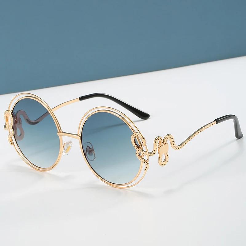 Luxury Brand Designer Fashion Vintage Round Sunglasses Women Animal Outdoor Mirror Trendy Shades Rays Party Travel Lady Glasses