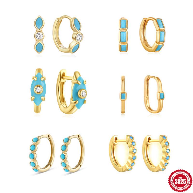 Серьги серии Turquoise Серьги-пряжки Простые серьги премиум-класса Дизайнерские серьги Серьги из стерлингового серебра 925 пробы