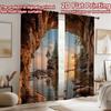2D flat printing 2pcs Party Curtains Cave Entrance Arch Rock Sunset Digital Printed Polyester Drapes Family Party Decoration Use