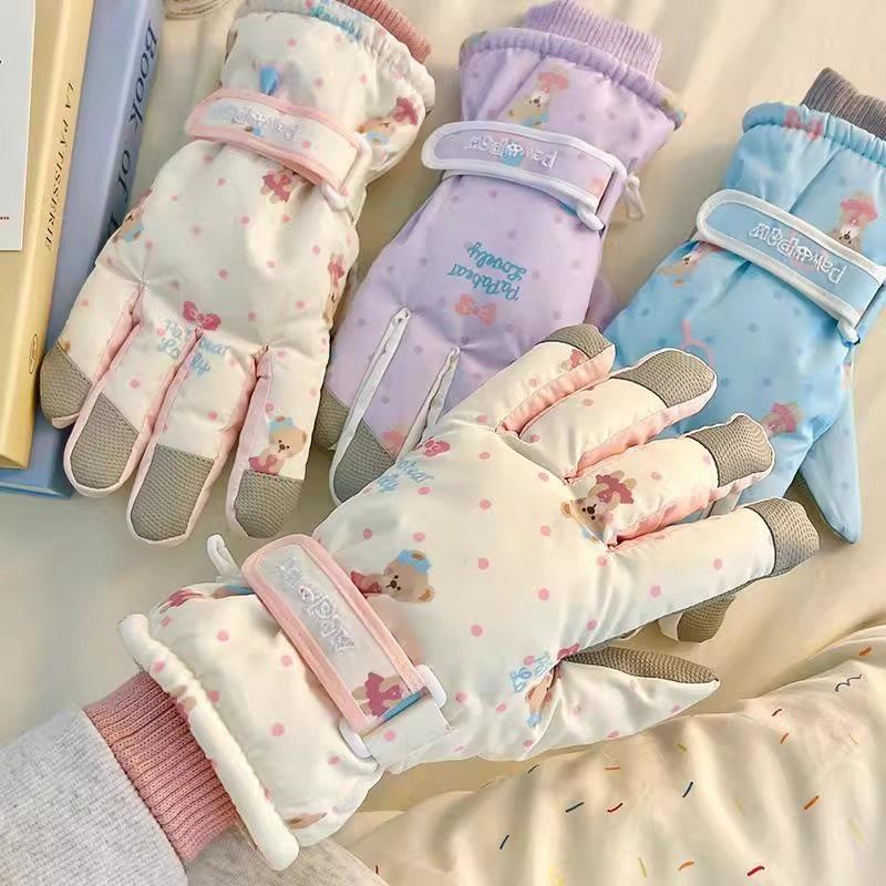 Women’s Winter Bear Windproof Ski Gloves – Warm, Thick, Touchscreen-Compatible, Fleece-Lined