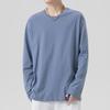 Men T-shirt Round Neck Long Sleeve Solid Color Pullover Tops Loose Fit Soft Breathable Tee Shirt Home Gym Street Wear