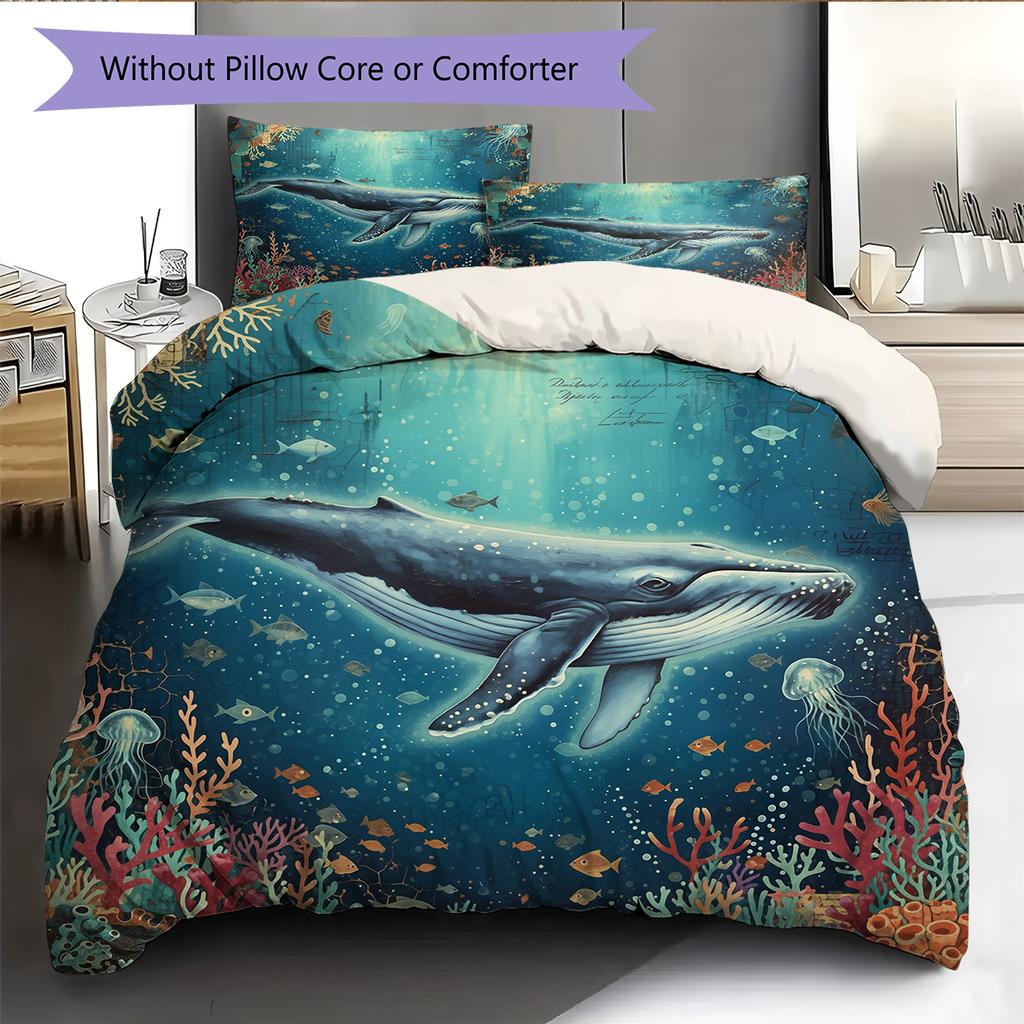 Sea Fish Ink Painting Pattern Bedding Home Decoration Birthday Gift (1 * duvet cover + 2 * pillowcase, without core)