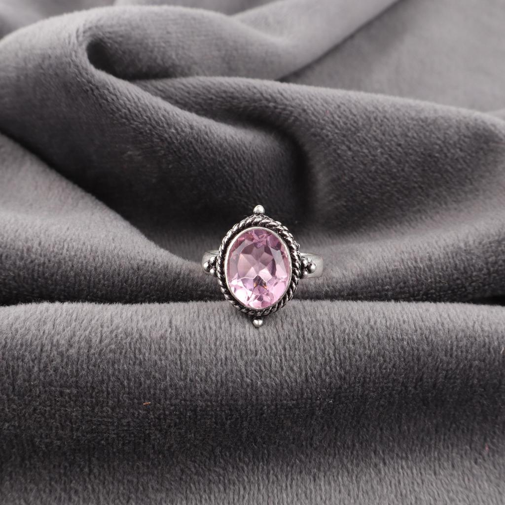 Morganite Ring, Handmade Gemstone 925 Solid Sterling Silver Ring Dainty Jewelry, For Engagement Gift