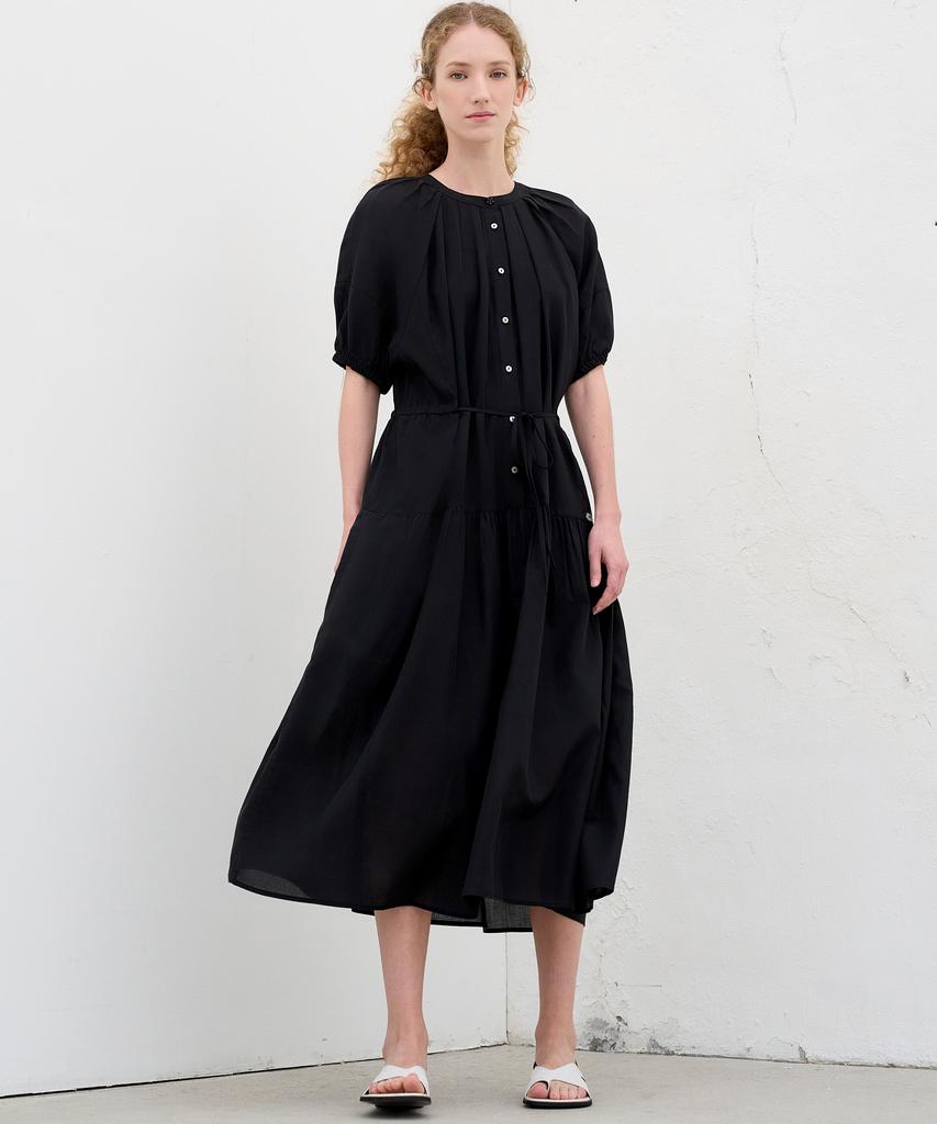 Mite Flare Pin-Tuck Dress_Black