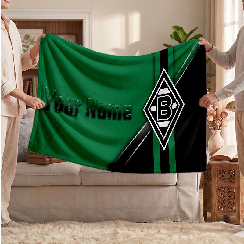 Borussia Mönchengladbach Personalized Fleece Blanket With Football Logo, Custom Name Text Soft Warm Home Throw Blanket
