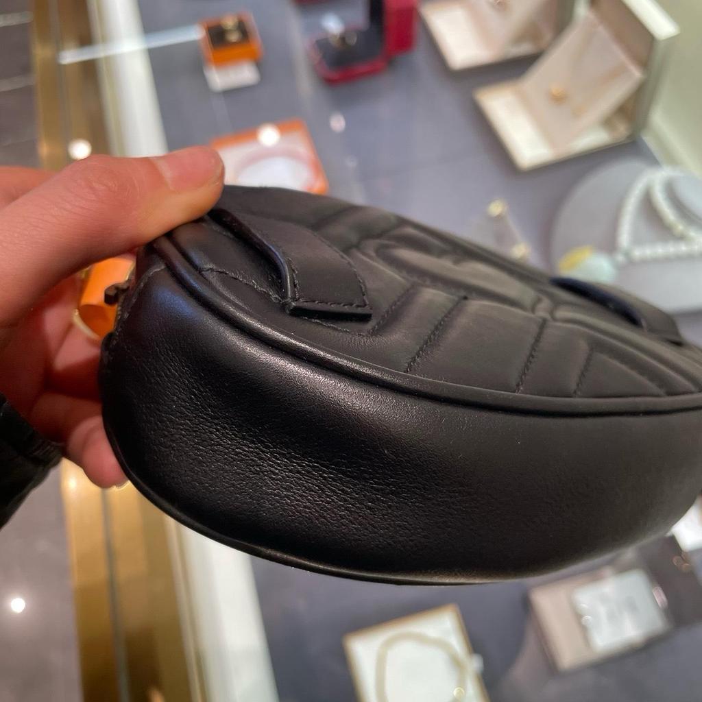 [Pre-Owned] Gucci Quilted Leather GG Marmont Matelassé Belt Bag 38/95 'Black' - Very Good #RBN239