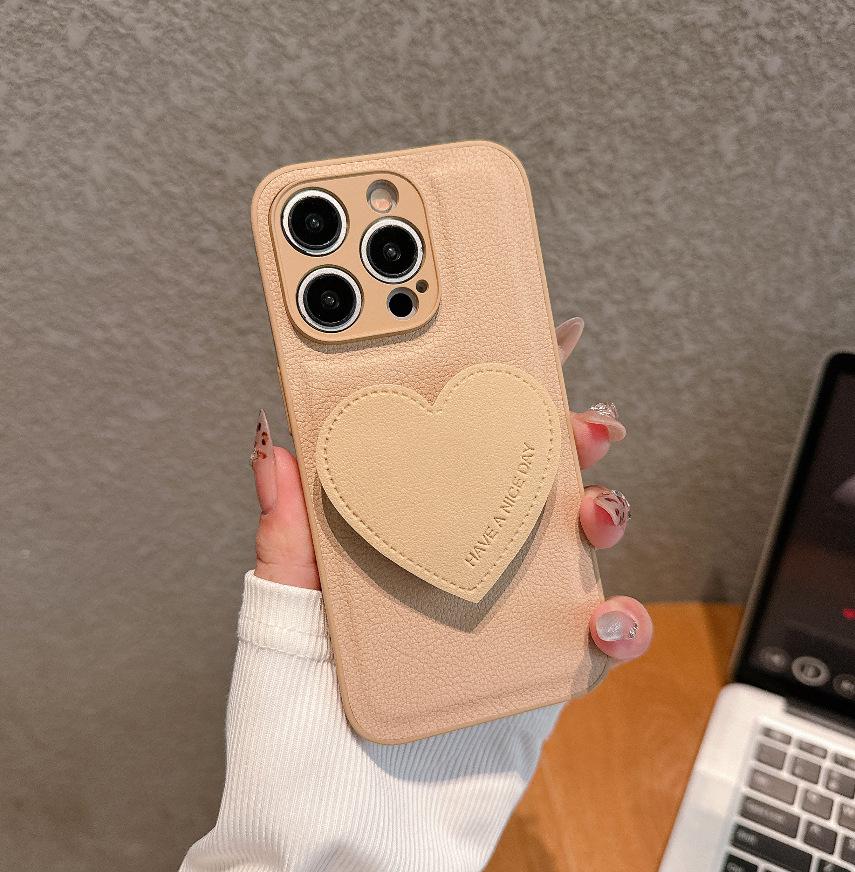 Чехол-подставка в форме сердца из ПУ-кожи для iPhone 15/16 Pro Max - Стильный дизайн для женщин