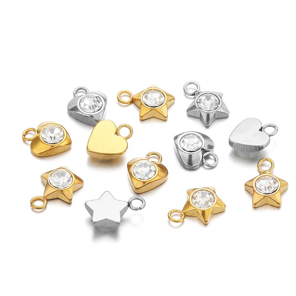 20pcs Stainless Steel Heart Zircon Charms Star Beads Jewelry Findings DIY Exquisite Necklace Bracelets Supplies Earrings Making