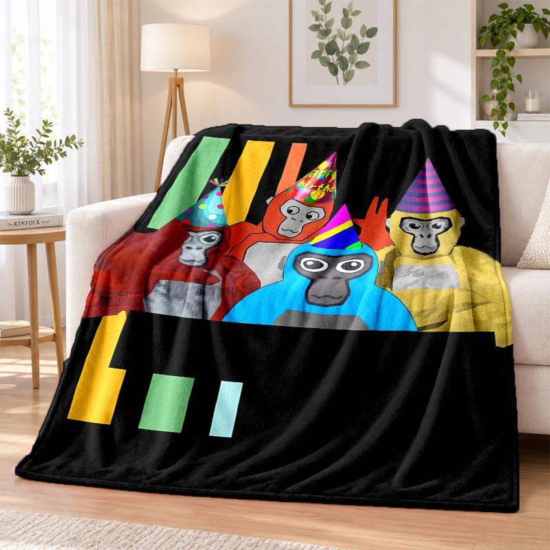 Gorilla Tag Party Time Flannel Throw Blanket Soft Warm Cozy For Sofa Bed Indoor Home Bedroom Use