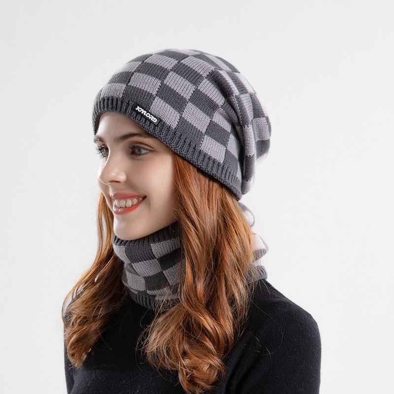 Winter Hat Scarf Set Fleece-lined Warm Earflaps Slipover Woolen Cap Women's Knitted Hat