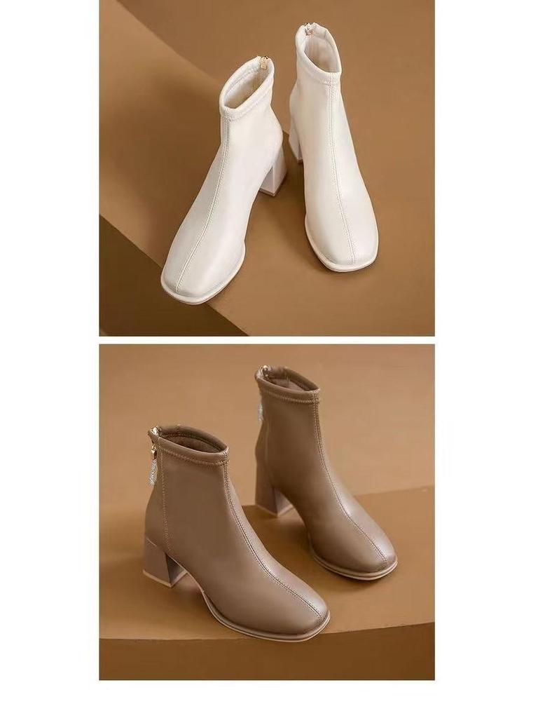 Женские французские ботильоны из мягкой кожи, на бархатной подкладке, на массивном каблуке, облегающие, коллекция осень/зима 2025